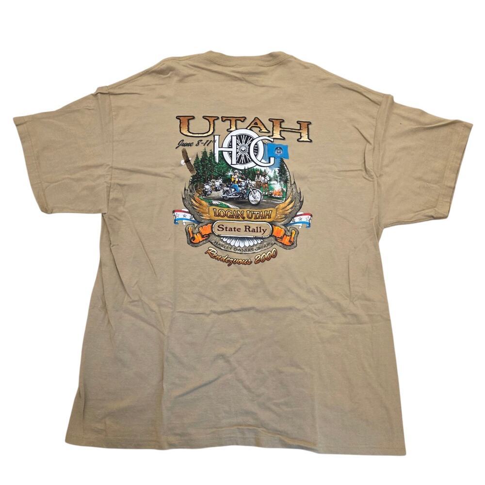 Vintage Hanes Harley Davidson Tan Utah Hog Rendezvous 2000 T-Shirt Size XL